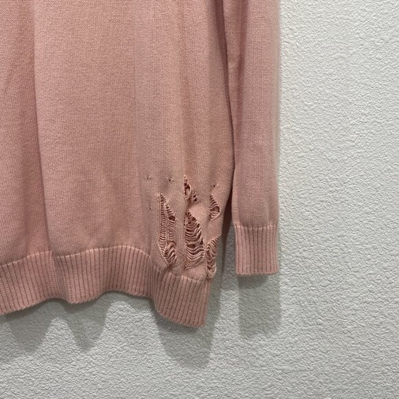 DVNT Pink Distressed Sweater, Crew Neck, Long Sleeve Knitted Sweater - Picture 8 of 8